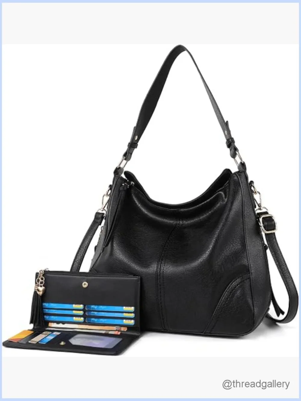 Faux Leather Hobo Crossbody Bag Set with Wallet